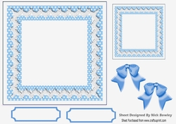 Lovely blue/white polkadot with lace & bows 7x7 card front/insert
