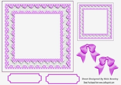 Lovely lilac/white polkadot with lace & bows 7x7 card front/insert