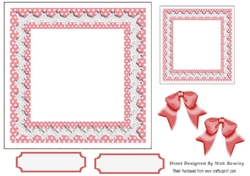 Lovely rose pink/white polkadot with lace & bows 7x7 card front/insert