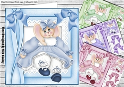 4 Cute bunnies in coloured dresses with bows card fronts 8x8 mini kit