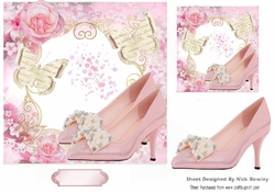 Pretty pink ornate shoes with butterflies 7x7