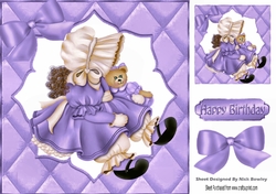 Little Bonnet girl with her teddy in purple quilt 8x8 frame