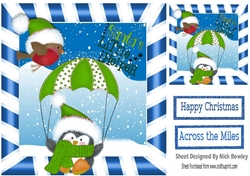 Santas little Helper in green santa hat with robin 8x8