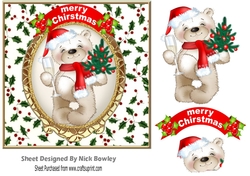 Lovely christmas teddy in 7x7 holly frame