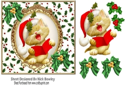 Cute kitten carol singing in holly frame 7x7