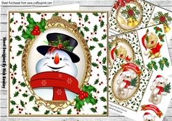 4 Lovely Christmas Card fronts in Holly and oval ornate frames,7x7 mini kit