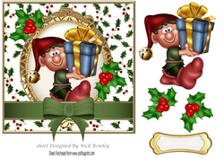 Santas Elf the helper in holly frame 7x7