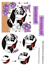 Cute puppy with purple flowers circle pyramids