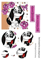 Cute puppy with pink flowers circle pyramids