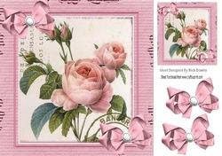 Pretty vintage pink rose with bows in cardboard effect 8x8 frame