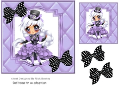 Steam girl Belle in purple quilt frame with Blk/bows 7x7