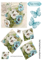 Pretty blue and white pansies with butterflies twisted pyramids