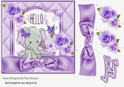 Cute ele with little bird and purple bow 7x7