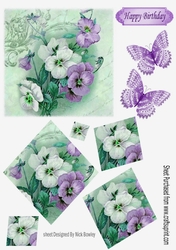 Pretty purple and white pansies with butterflies twisted pyramids
