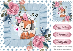 Cute foxy lady with painted roses with frills & stars 8x8