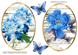 Two pretty blue floral toppers with butterflies card fronts