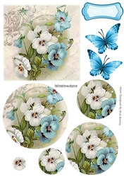 Pretty blue and white pansies with bow circle pyramids