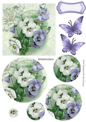 Pretty lilac and white pansies with bow circle pyramids