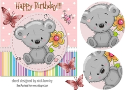 Cute little grey teddy bear with flower 7x7