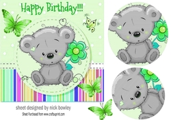 Cute little grey teddy bear with flower 7x7 (green)