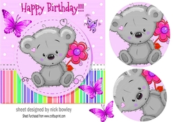 Cute little grey teddy bear with flower 7x7 (lilac)