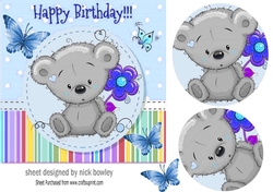 Cute little grey teddy bear with flower 7x7 (blue)