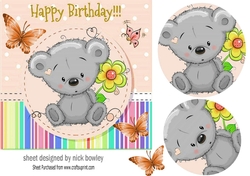Cute little grey teddy bear with flower 7x7 (peach)