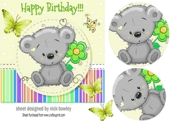 Cute little grey teddy bear with flower 7x7 (lime)