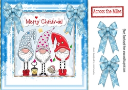 Trio of santas elves with bows and little robin 8x8