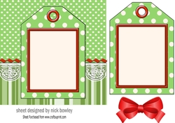 Green spot/stripe & lace with tag & bow card front 7x7