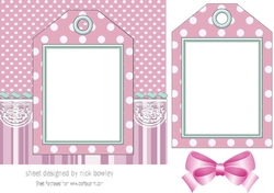 pink spot/stripe & lace with tag & bow card front 7x7