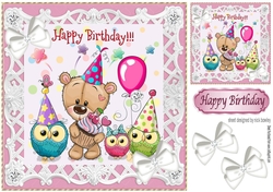 Teddy bear party with owls and white bows 8x8