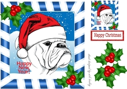 Grumpy dog in santa hat with holly 8x8