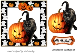 Spooky ghost frame 7x7 with pumpkin and black cat