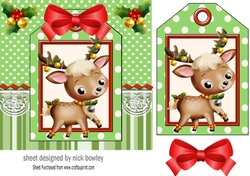 Lovely whimsical little deer on a tag green striped 7x7 frame
