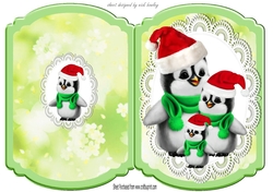 Trio of Penguins  on lace bracket card
