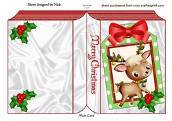 Cute Reindeer with holly on a folded book with holly
