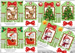  4 whimsical christmas designs on a tag green striped 7x7 frame mini kit