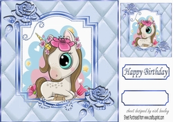 Pretty diamante rose corners with blue quilt  & unicorn 8x8