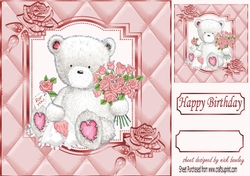 Pretty diamante rose corners with pink quilt & teddy frame 8x8