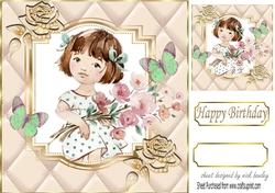 Pretty diamante rose corners with cream quilt girl frame 8x8