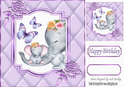 Pretty diamante rose corners with elephant purple quilt  & unicorn 8x8