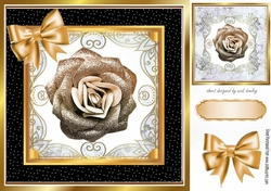 Pretty gold glitter rose in ornate black/gold frame 8x8
