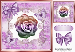 Pretty lilac rainbow glitter rose with butterflies in floral frame 8x8
