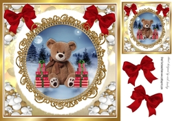 Cute teddy with presents snowball frame with red bows 8x8 (seven))