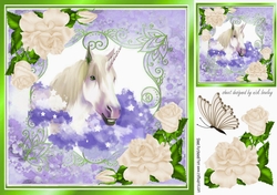 pretty watercolour unicorn with clouds/stars/ roses ornate frame 8x8 (three)