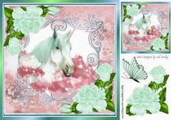 pretty watercolour unicorn with clouds/stars/ roses ornate frame 8x8 (four)