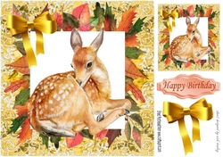 Pretty deer in autumn leaf 8x8 frame with bow