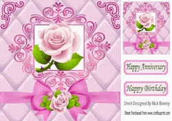 Pretty pink roses and bow in gold elegant frame 8x8