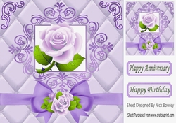 Pretty lilac roses and bow in gold elegant frame 8x8